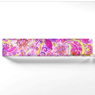 Schattige roze abstracte bloemen naambordje
