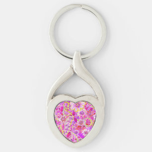 Schattige roze abstracte bloemen sleutelhanger
