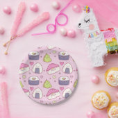 Schattige Roze Achtergrond Sushi Kawaii Partij Papieren Bordje (Feest)