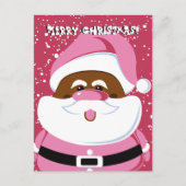 Schattige roze Afrikaans Amerikaans Kerstman Kerst Feestdagenkaart (Voorkant)