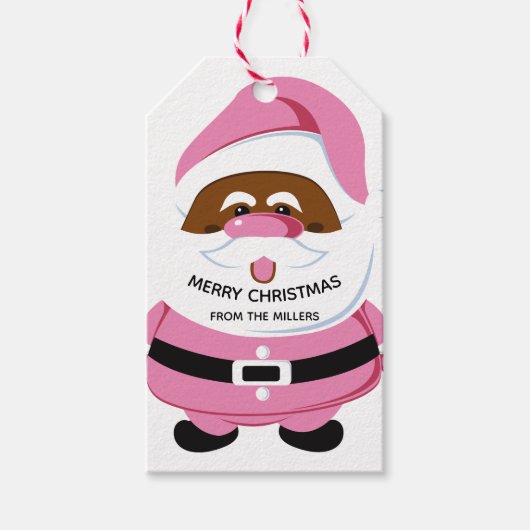 Schattige roze Afrikaans-Amerikaanse Kerstman Kers Cadeaulabel (Voorkant)