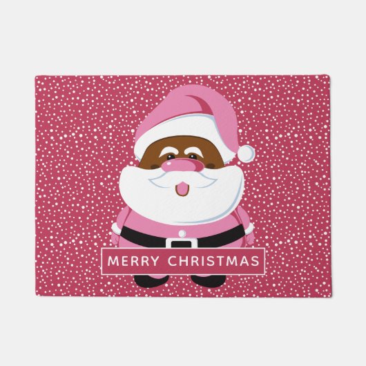 Schattige roze Afrikaans-Amerikaanse Kerstman Kers Deurmat (Voorkant)