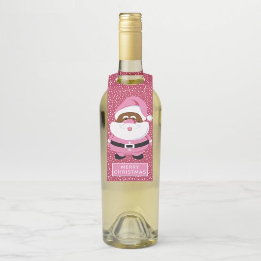 Schattige roze Afrikaans-Amerikaanse Kerstman Kers Flessenhanger (Op fles)