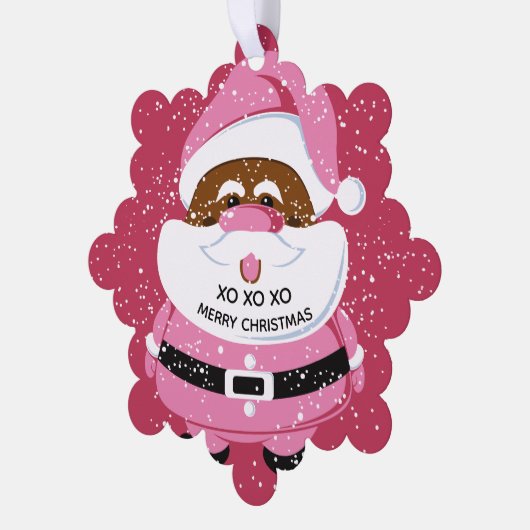 Schattige roze Afrikaans-Amerikaanse Kerstman Kers Ornament Kaart (Links)