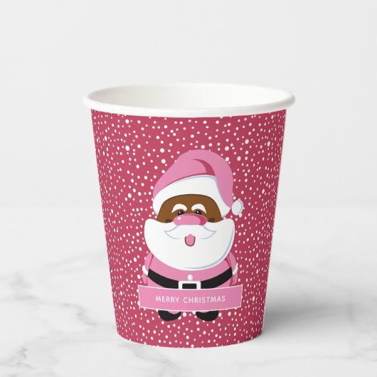 Schattige roze Afrikaans-Amerikaanse Kerstman Kers Papieren Bekers (Achterkant)