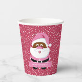 Schattige roze Afrikaans-Amerikaanse Kerstman Kers Papieren Bekers (Voorkant)