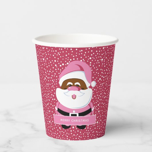 Schattige roze Afrikaans-Amerikaanse Kerstman Kers Papieren Bekers (Voorkant)