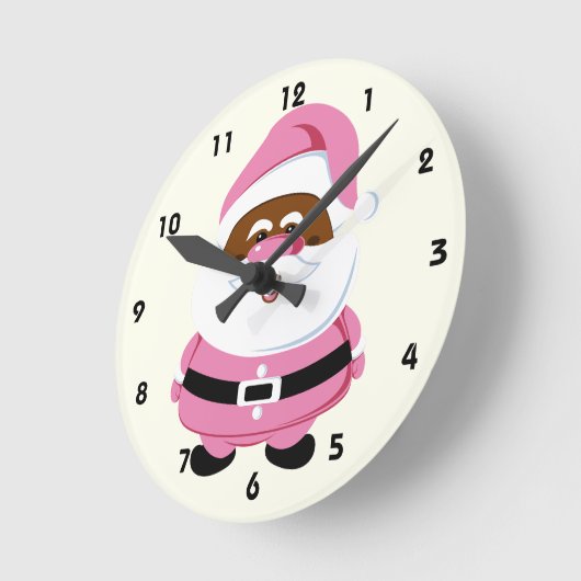 Schattige roze Afrikaans-Amerikaanse Kerstman Kers Ronde Klok (Hoek)