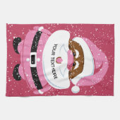 Schattige roze Afrikaans-Amerikaanse Kerstman Kers Theedoek (Horizontaal)