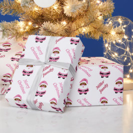 Schattige roze Afro-Amerikaans Kerstman Kerstmis Cadeaupapier