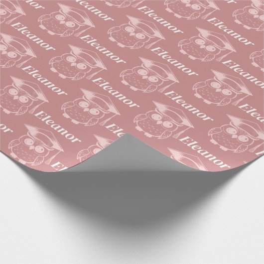 Schattige Roze Afstudeerders Uil Patroon Cadeaupapier (Hoek)