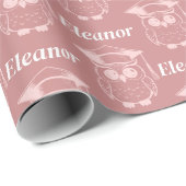 Schattige Roze Afstudeerders Uil Patroon Cadeaupapier (Rol Hoek)
