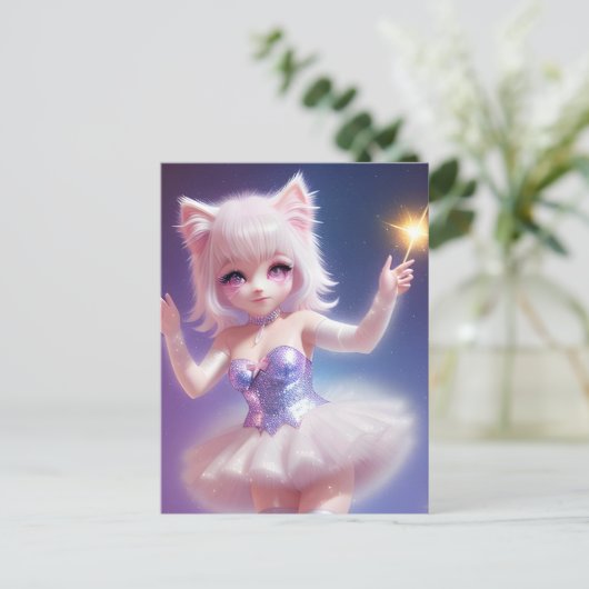 Schattige Roze AI gegenereerde kattenballetdanser Briefkaart (Staand voorkant)
