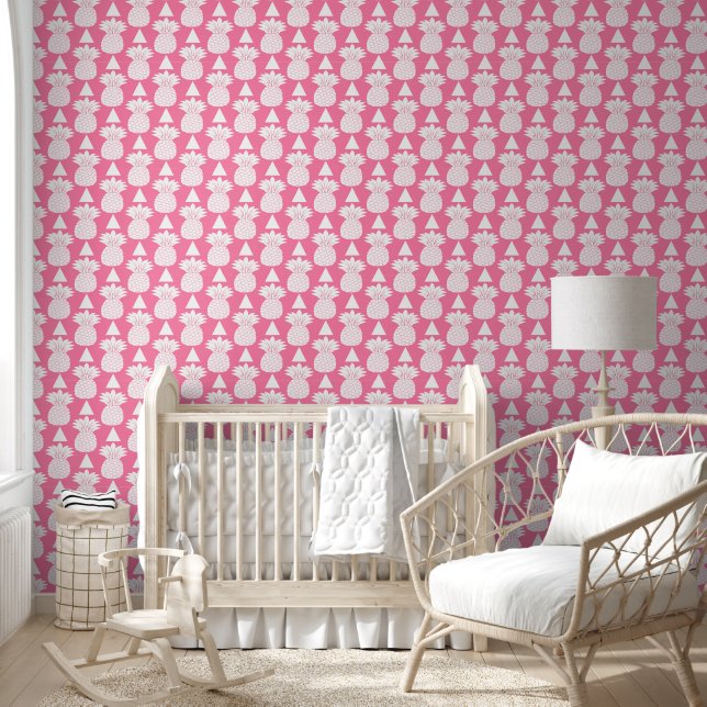 Schattige Roze Ananas Herhalingspatroon Behang (Kinderen)
