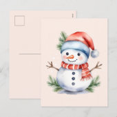 Schattige Roze Aquarel Sneeuwman Kerstmis Feestdagenkaart (Voorkant / Achterkant)