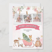 Schattige Roze Arrenslee Woodland Dieren Foto Kers Feestdagenkaart (Voorkant)
