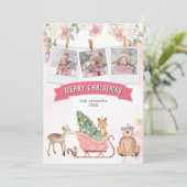 Schattige Roze Arrenslee Woodland Dieren Foto Kers Feestdagenkaart (Staand voorkant)