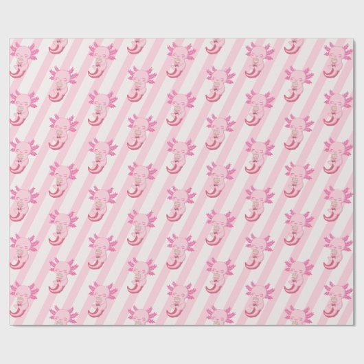 Schattige Roze Axolotl Boba Thee Meisjes Verjaarda Cadeaupapier (Vlak)