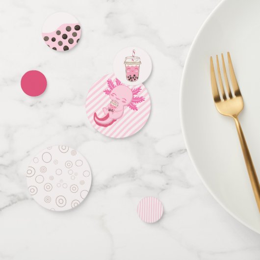 Schattige Roze Axolotl Boba Thee Meisjes Verjaarda Confetti (Groep)