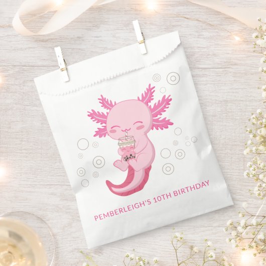 Schattige Roze Axolotl Bubble Boba Tea Verjaardags Bedankzakje (Geknipt)