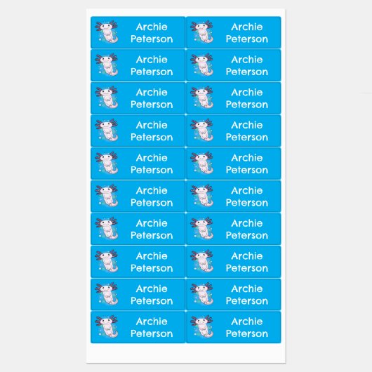 Schattige roze axolotl cartoon gepersonaliseerd labels (Vel)
