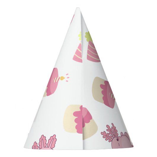 Schattige Roze Axolotl Cartoon Kinderen Verjaardag Feesthoedjes (Achterkant)