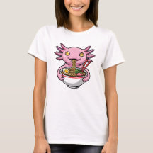 Schattige Roze Axolotl Eet Ramennoedels Cartoon