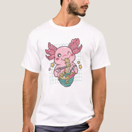 Schattige Roze Axolotl Eten Ramen T-shirt