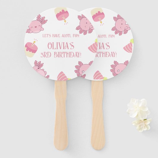 Schattige roze Axolotl Kinder hebben Alotl Fun Bir Handwaaier (Voorkant en achterkant)