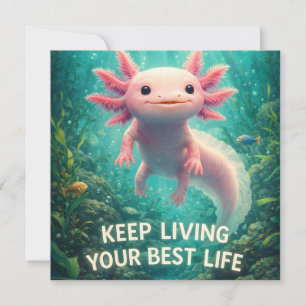 Schattige Roze Axolotl met Motiverende "Best Leven Feestdagenkaart