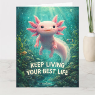 Schattige Roze Axolotl met Motiverende "Best Leven Kaart