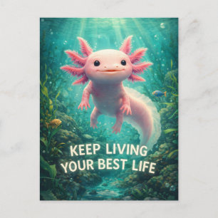 Schattige Roze Axolotl met Motiverende "Beste Leve Briefkaart