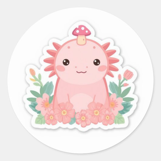 Schattige roze axolotl ronde sticker (Voorkant)