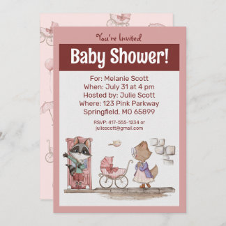 Schattige Roze Baby Buggy Baby shower Kaart
