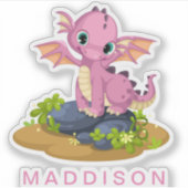 Schattige Roze Baby Dinosaur Naam toevoegen Custom Sticker (Voorkant)