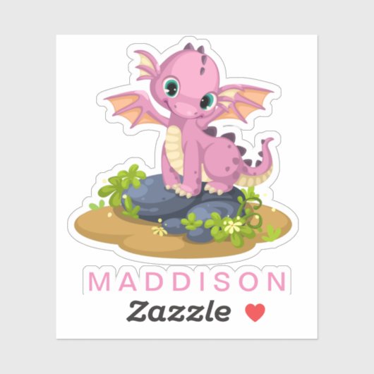 Schattige Roze Baby Dinosaur Naam toevoegen Custom Sticker (Vel)