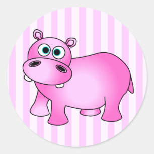 Schattige Roze Baby Hippo Gestreepte Stickers