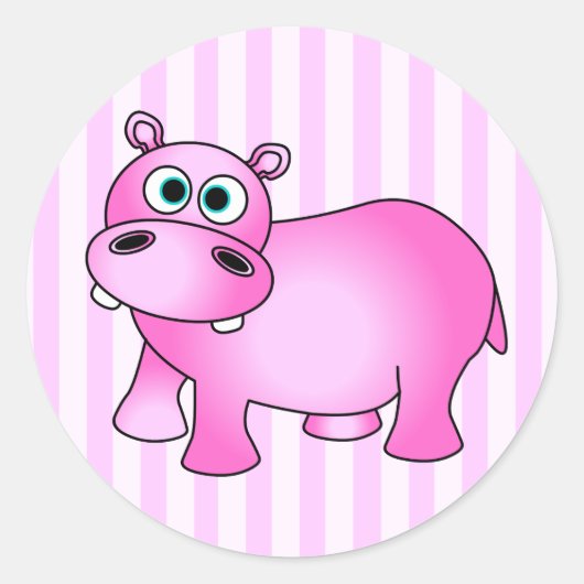 Schattige Roze Baby Hippo Gestreepte Stickers (Voorkant)