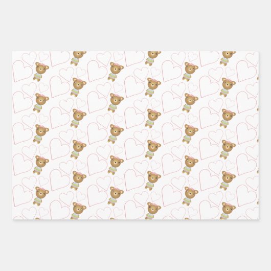 Schattige roze baby meisje Beer Inpakpapier Vel (Voorkant 3)