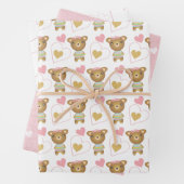 Schattige roze baby meisje Beer Inpakpapier Vel (In situ)