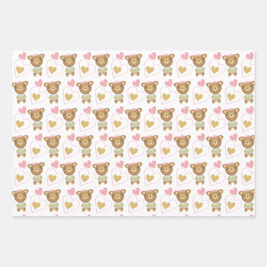 Schattige roze baby meisje Beer Inpakpapier Vel (Voorkant)