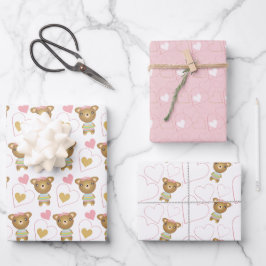 Schattige roze baby meisje Beer Inpakpapier Vel