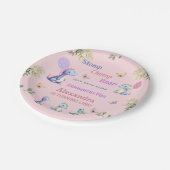 Schattige Roze Baby Meisje Dinosaurus 1e Verjaarda Papieren Bordje (Gekanteld)