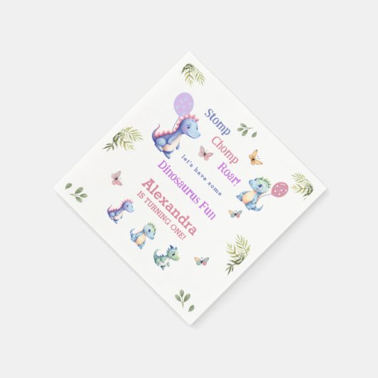 Schattige Roze Baby Meisje Dinosaurus 1e Verjaarda Servet (Hoek)