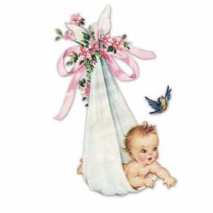 Schattige  Roze Baby Meisje Douche Staand Fotobeeldje