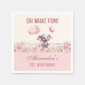 Schattige Roze Baby Meisje Olifant 1e Verjaardagsf Servet (Voorkant)