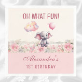 Schattige Roze Baby Meisje Olifant 1e Verjaardagsf Servet