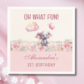 Schattige Roze Baby Meisje Olifant 1e Verjaardagsf Servet
