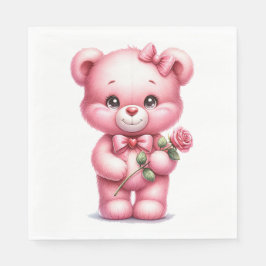 SCHATTIGE ROZE BABY MEISJE TEDDYBEER MET ROOS SERVET