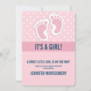Schattige Roze Baby Meisje Voetafdrukken Baby Show Kaart
